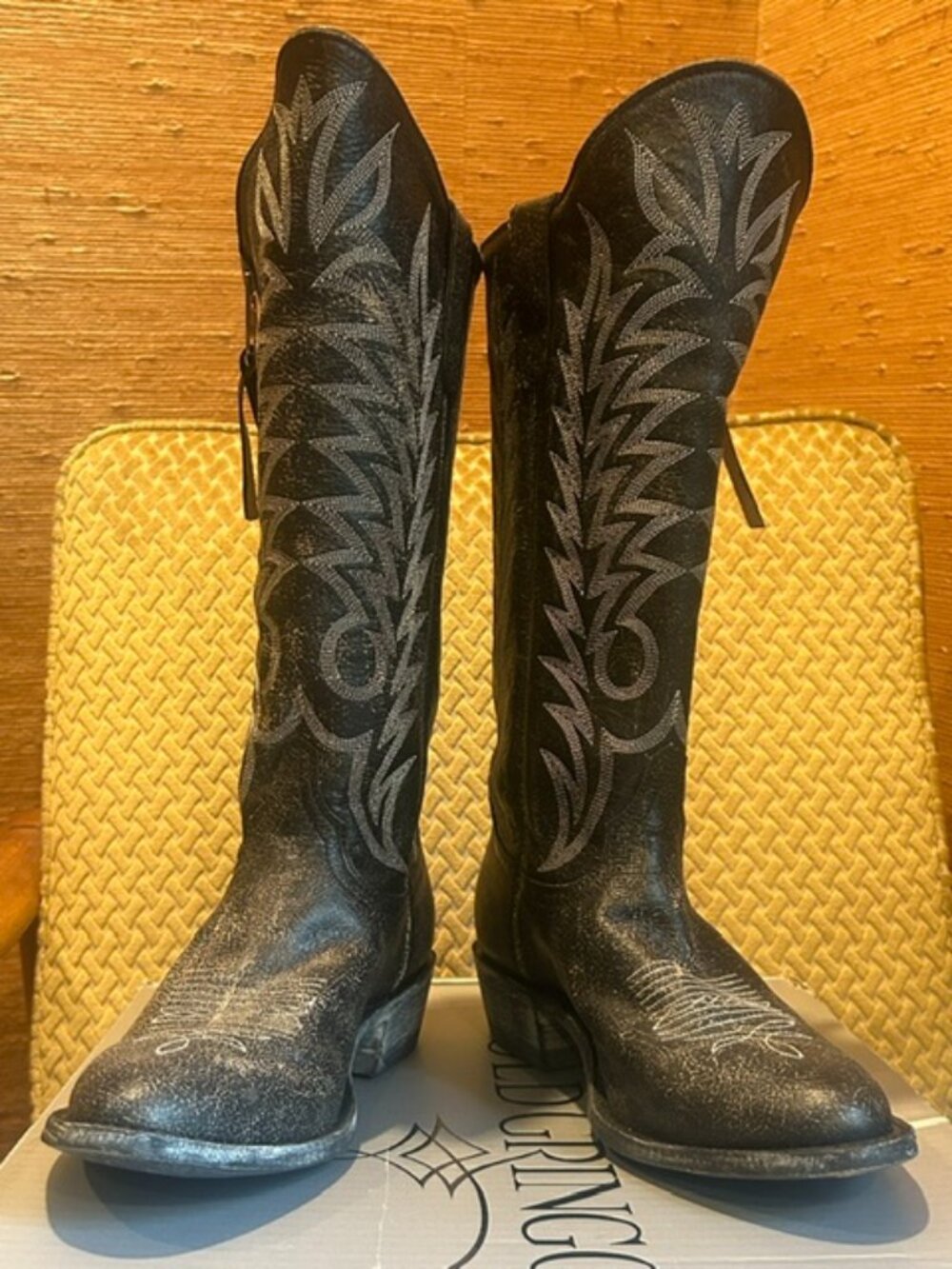Old Gringo "Rock Razz" 13” Snow Black Distressed Leather Side Zip Cowgirl Boots